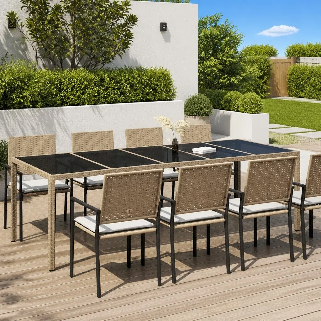 Garden Dining Table Poly Rattan Steel Frame Beige 250x100x75cm