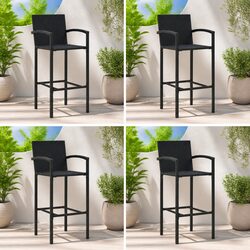 Premium Black Poly Rattan Bar Stools Set of 4