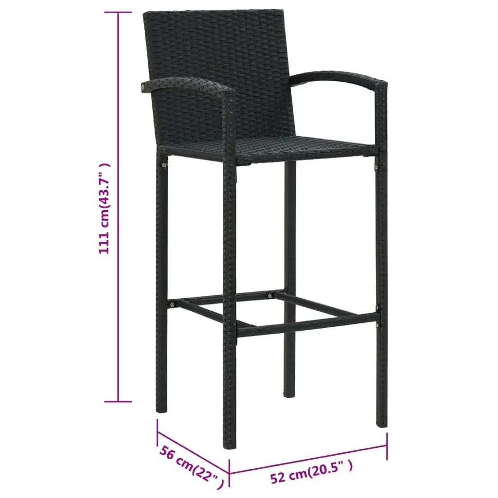 Black Poly Rattan Bar Stools Set of 4