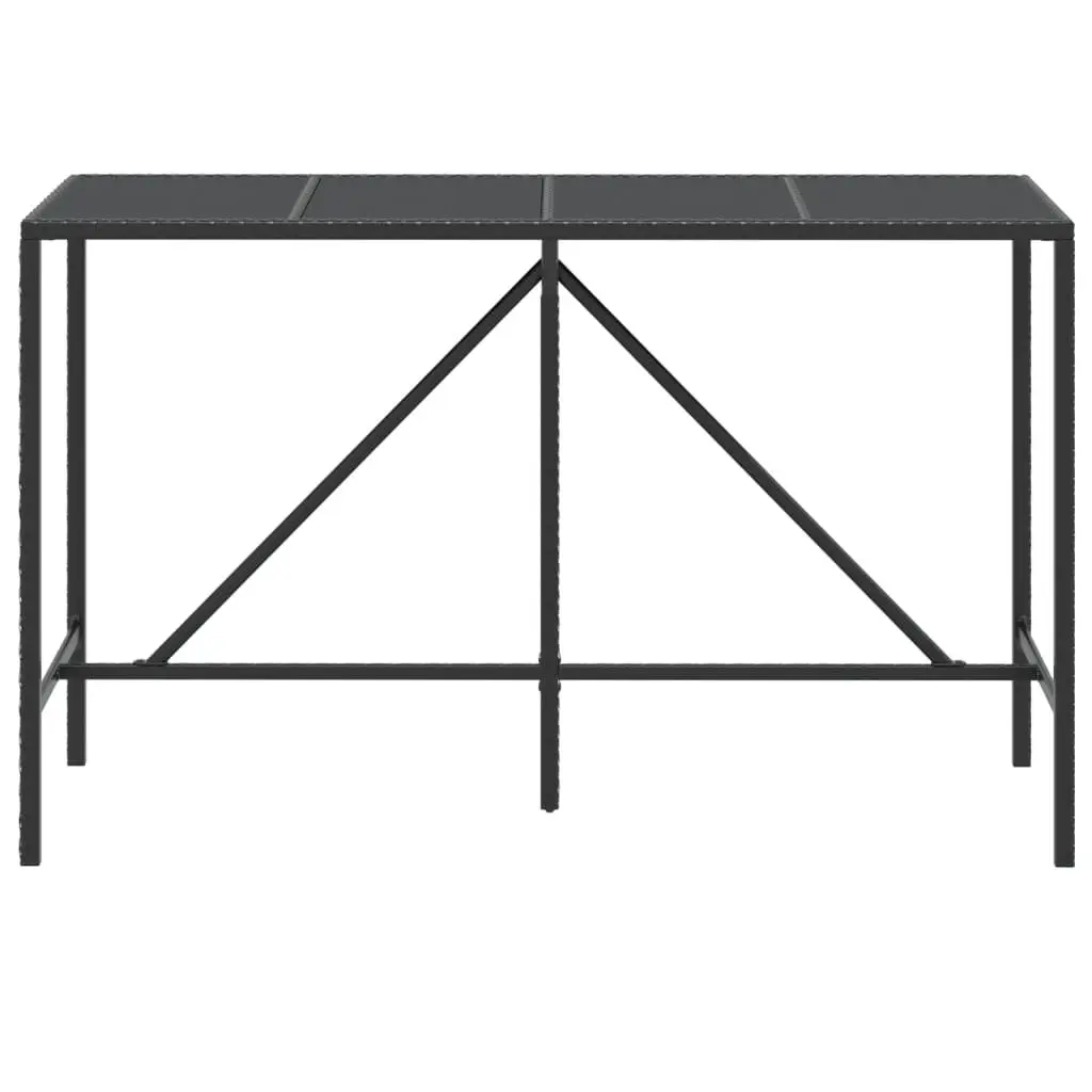 Bar Table Poly Rattan Tempered Glass 180x70x110cm Black