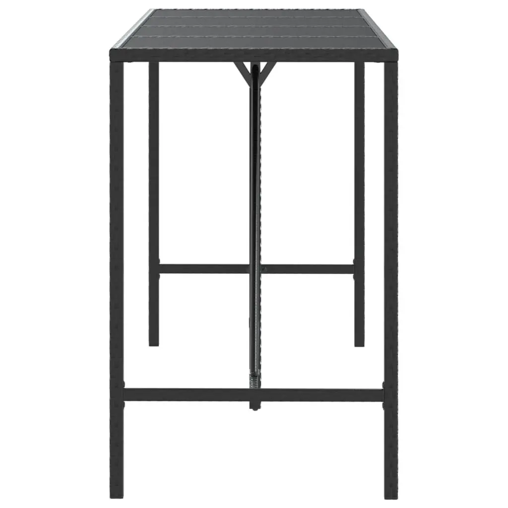 Bar Table Poly Rattan Tempered Glass 180x70x110cm Black