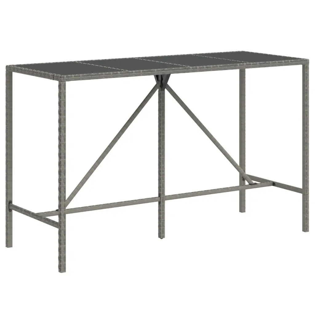 Bar Table Tempered Glass 180x70x110cm Grey PE Poly Rattan Outdoor Patio Furniture