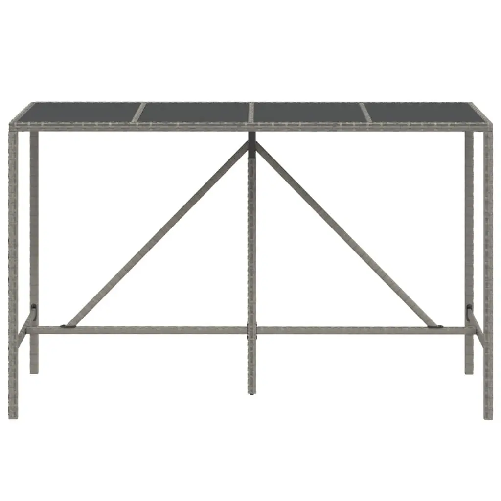 Bar Table Tempered Glass 180x70x110cm Grey PE Poly Rattan Outdoor Patio Furniture