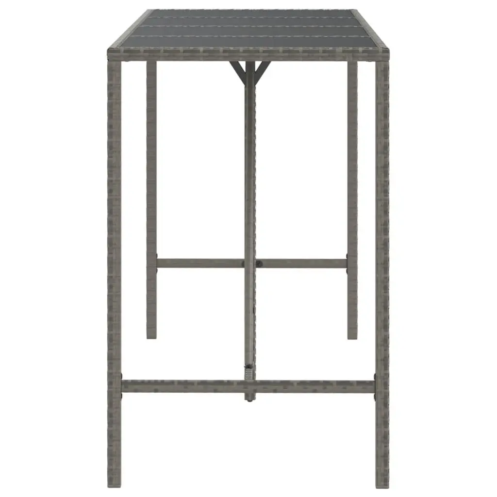 Bar Table Tempered Glass 180x70x110cm Grey PE Poly Rattan Outdoor Patio Furniture