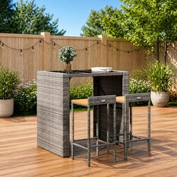 High-Quality Grey Rattan Bar Stools - 2 pcs Set