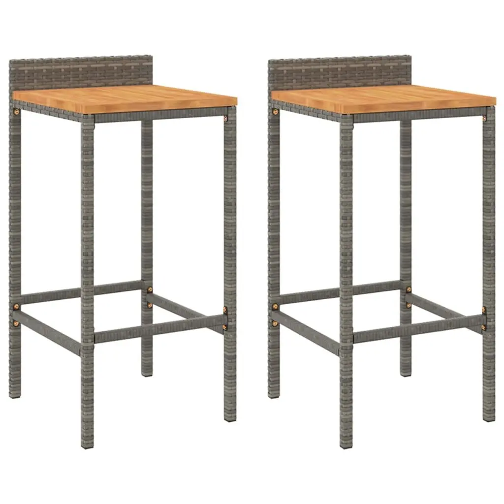 Bar Stools 2 pcs Grey Outdoor Indoor Rattan Wood Acacia Kitchen Breakfast