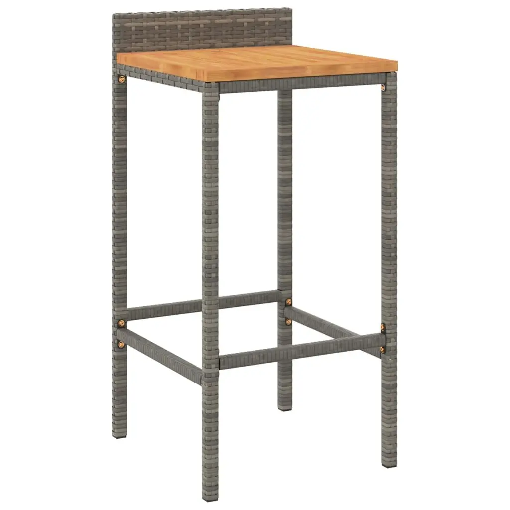 Bar Stools 2 pcs Grey Outdoor Indoor Rattan Wood Acacia Kitchen Breakfast