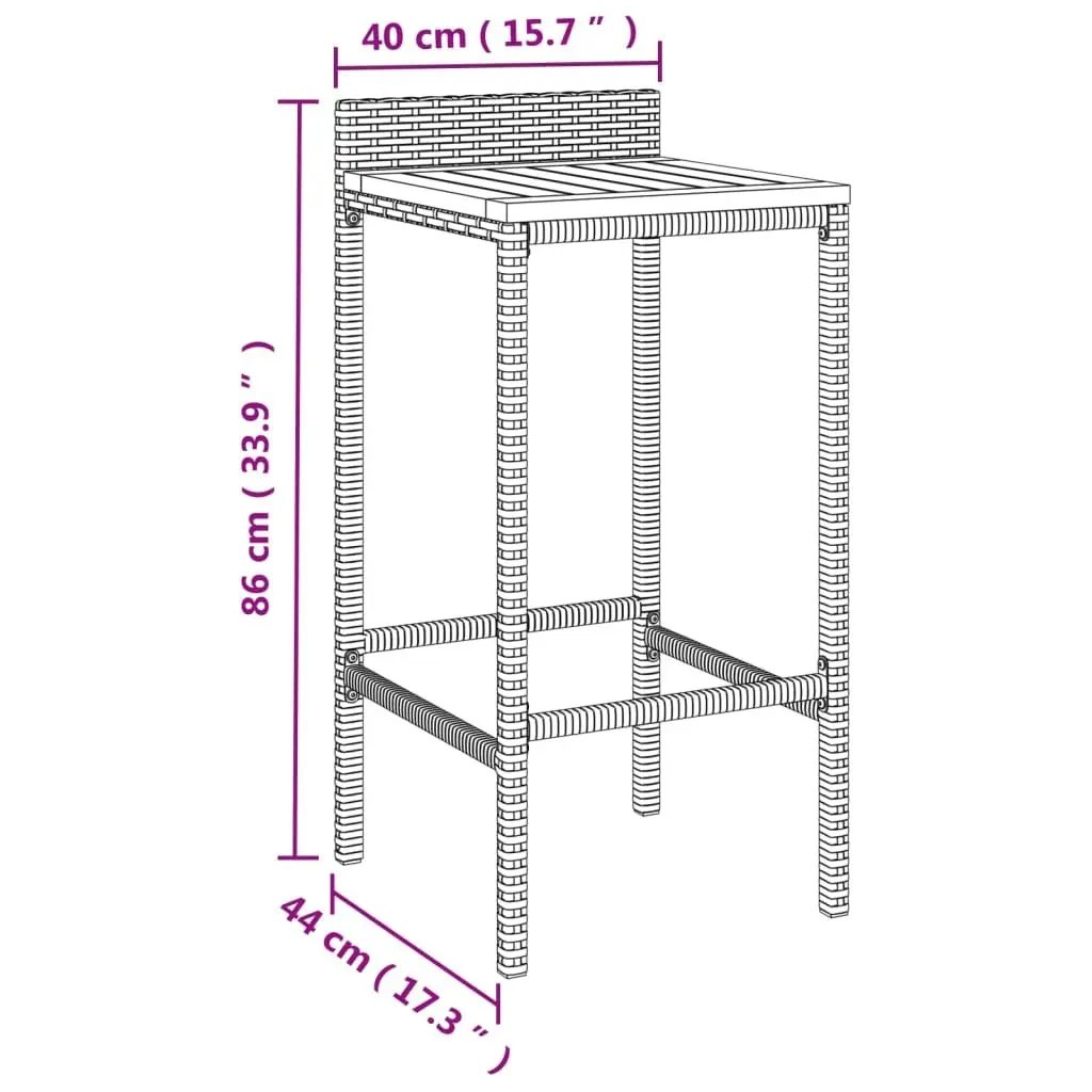 Bar Stools 2 pcs Grey Outdoor Indoor Rattan Wood Acacia Kitchen Breakfast