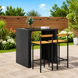 Modern Black Bar Stools 2 pcs with Acacia Wood Seat