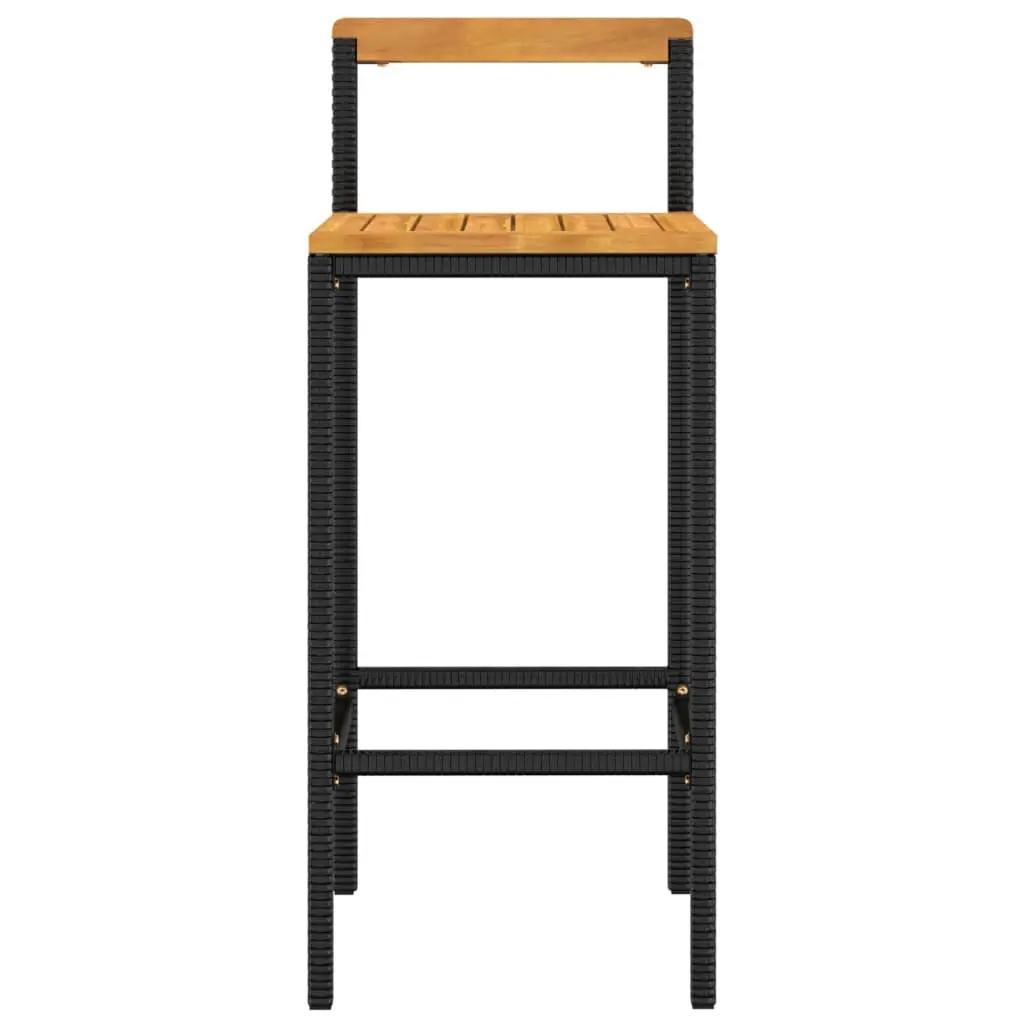 Bar Stools Poly Rattan Steel Acacia 2 pcs Black Modern Kitchen Outdoor Indoor
