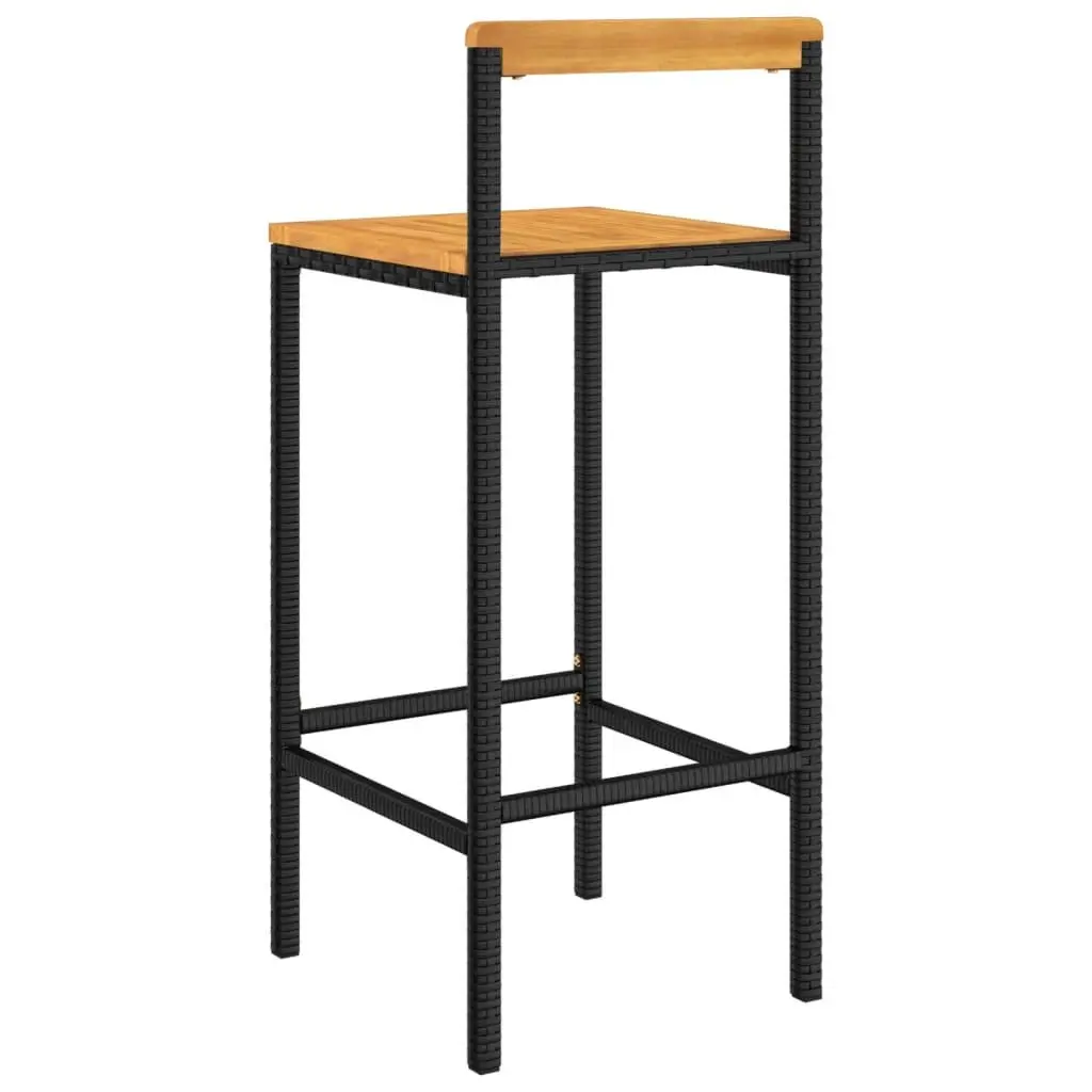 Bar Stools Poly Rattan Steel Acacia 2 pcs Black Modern Kitchen Outdoor Indoor