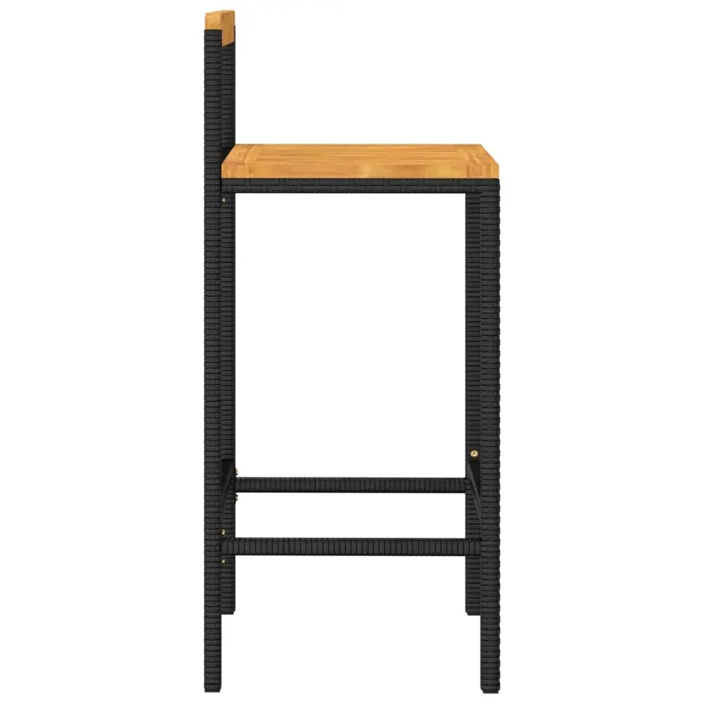 Bar Stools Poly Rattan Steel Acacia 2 pcs Black Modern Kitchen Outdoor Indoor