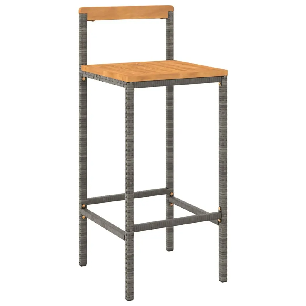 Bar Stools Poly Rattan Solid Wood Seat 2 Piece Grey Indoor Outdoor Kitchen Counter