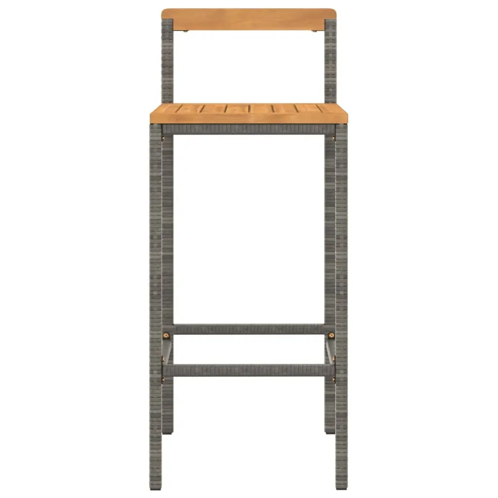 Bar Stools Poly Rattan Solid Wood Seat 2 Piece Grey Indoor Outdoor Kitchen Counter