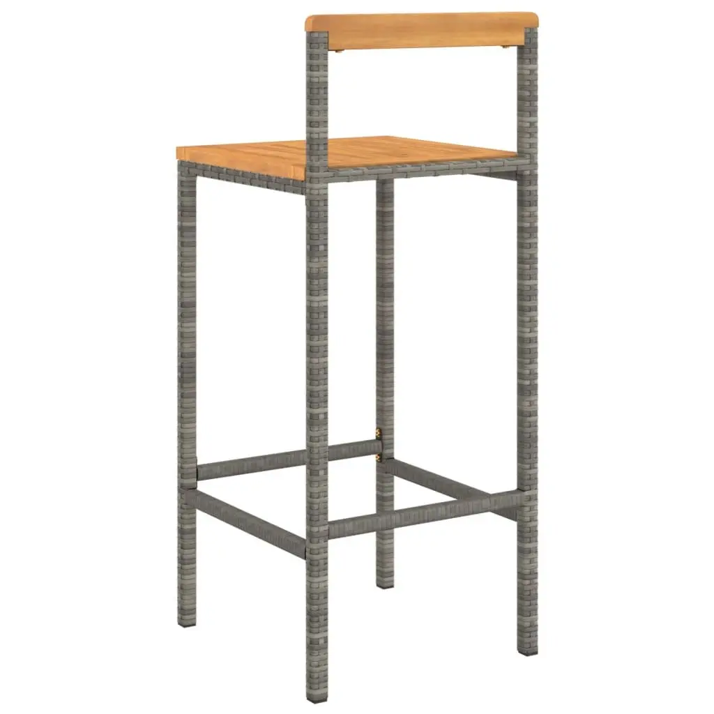 Bar Stools Poly Rattan Solid Wood Seat 2 Piece Grey Indoor Outdoor Kitchen Counter