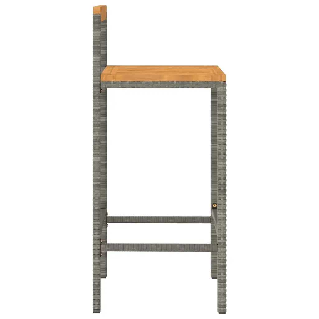 Bar Stools Poly Rattan Solid Wood Seat 2 Piece Grey Indoor Outdoor Kitchen Counter
