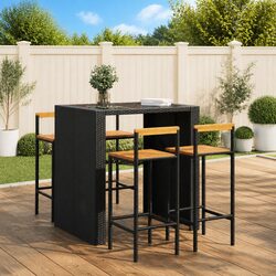 Stylish Black Poly Rattan Bar Stools – Set of 4