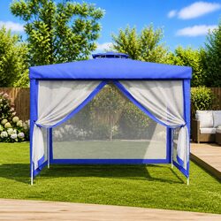 Sturdy Gazebo with Double Roof and Mesh Walls 3x3m