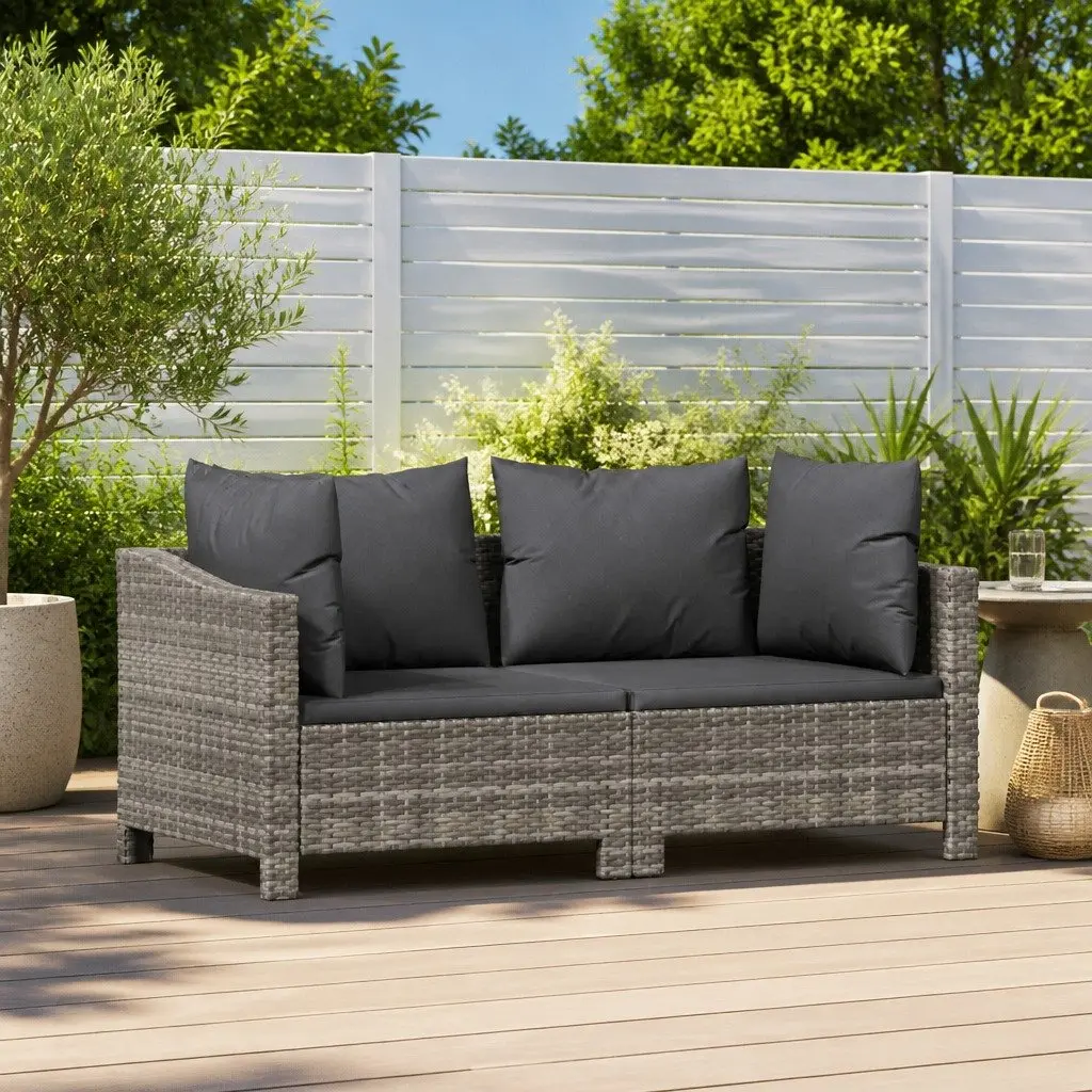 Garden Lounge Set Poly Rattan 2 Piece Outdoor Furniture Grey with Cushions