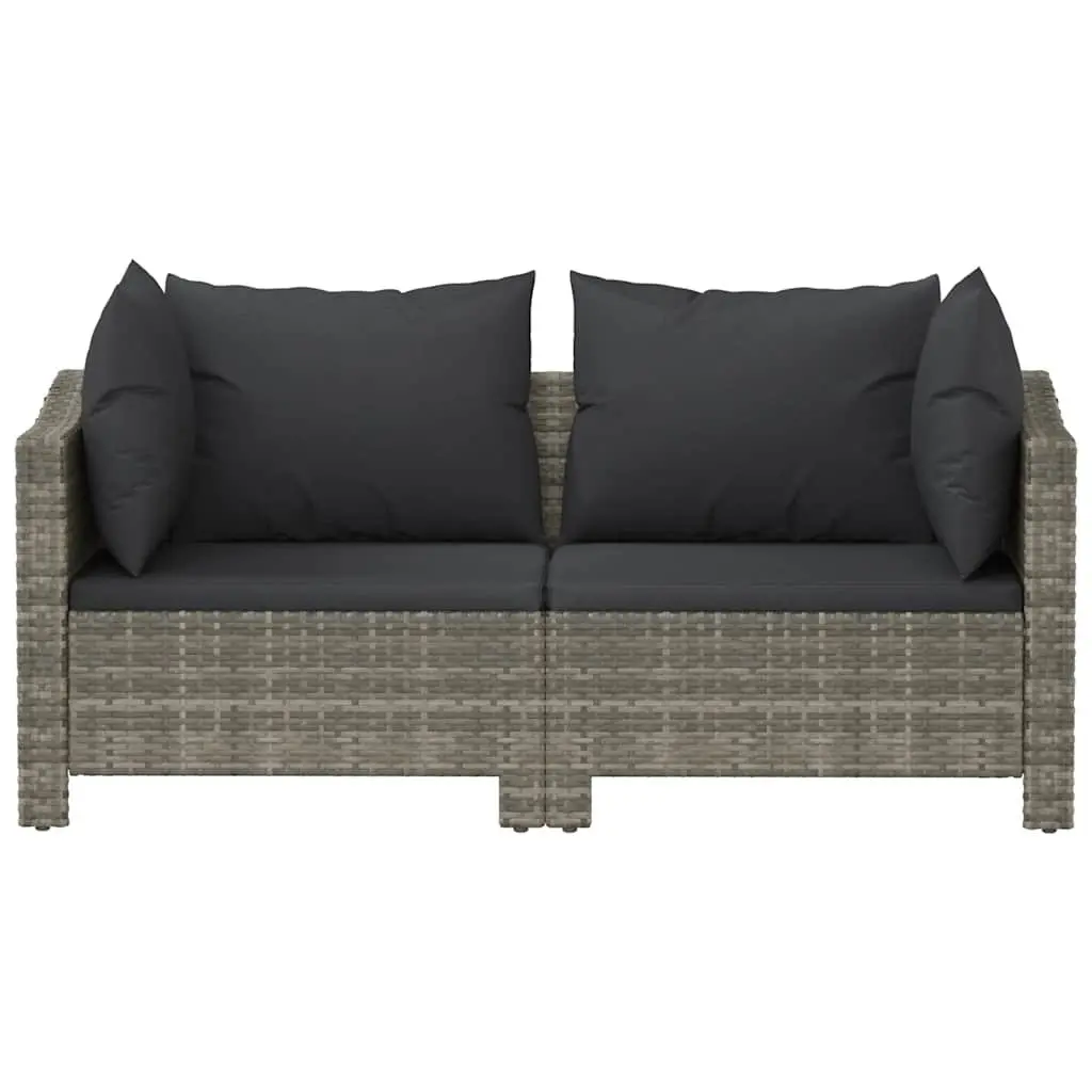 Garden Lounge Set Poly Rattan 2 Piece Outdoor Furniture Grey with Cushions