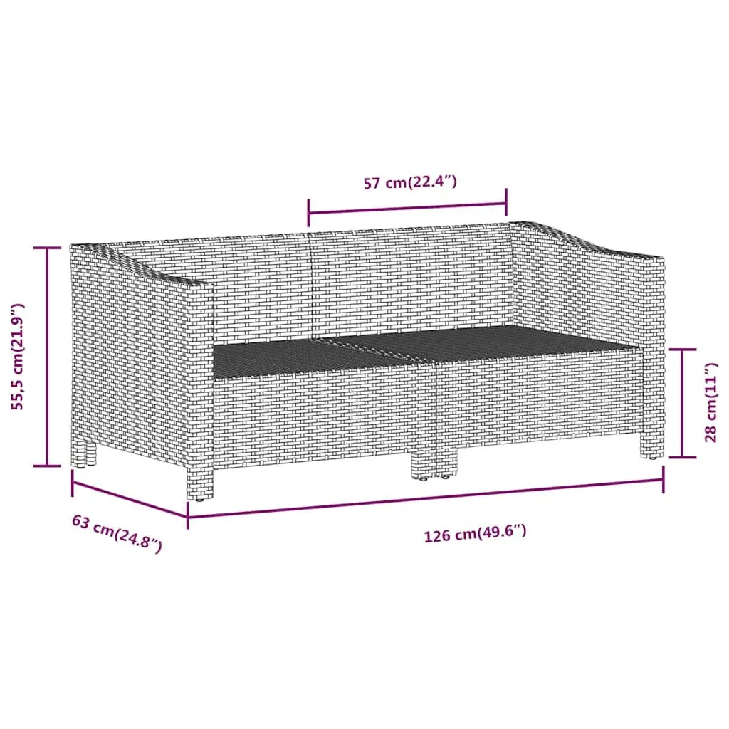 Garden Lounge Set Poly Rattan 2 Piece Outdoor Furniture Grey with Cushions
