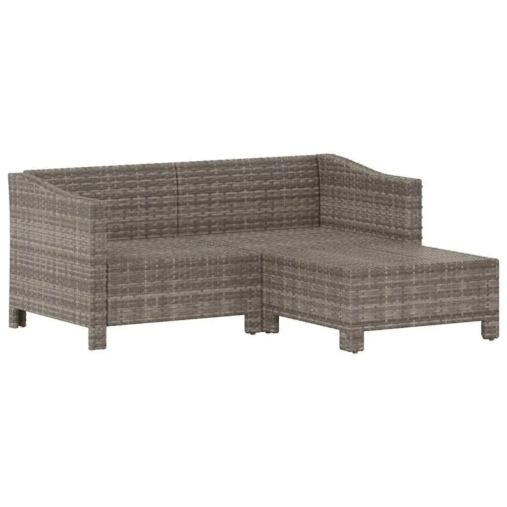3 Piece Garden Lounge Set Poly Rattan Steel Frame Grey Outdoor Furniture with Cushions