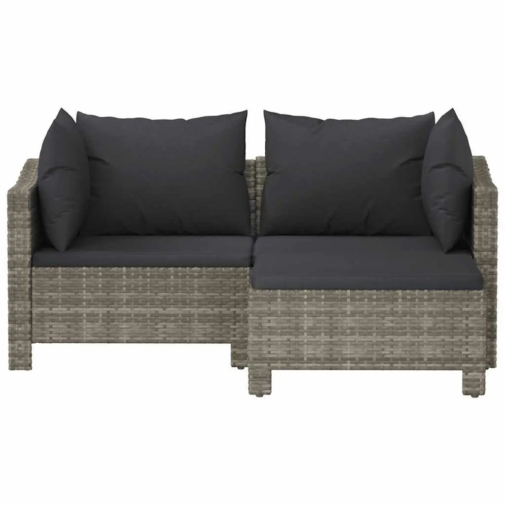 3 Piece Garden Lounge Set Poly Rattan Steel Frame Grey Outdoor Furniture with Cushions