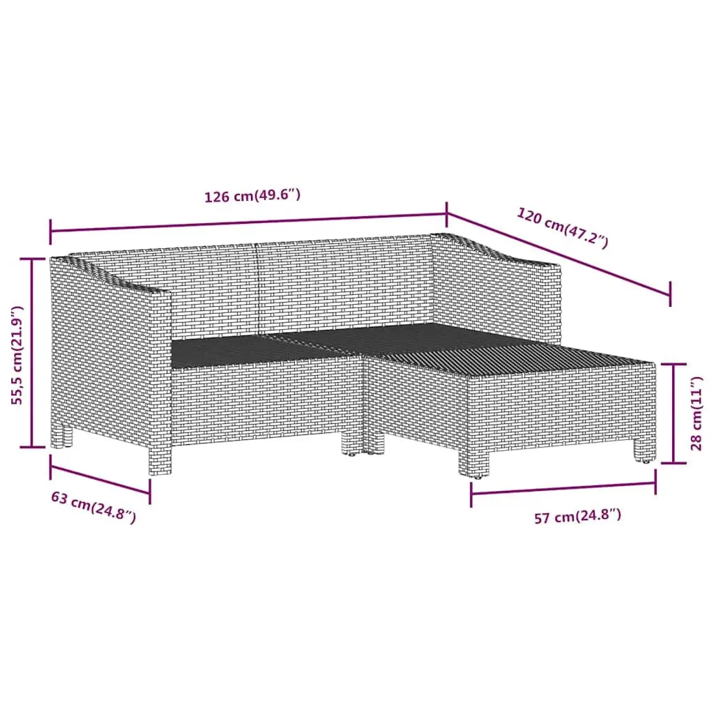 3 Piece Garden Lounge Set Poly Rattan Steel Frame Grey Outdoor Furniture with Cushions