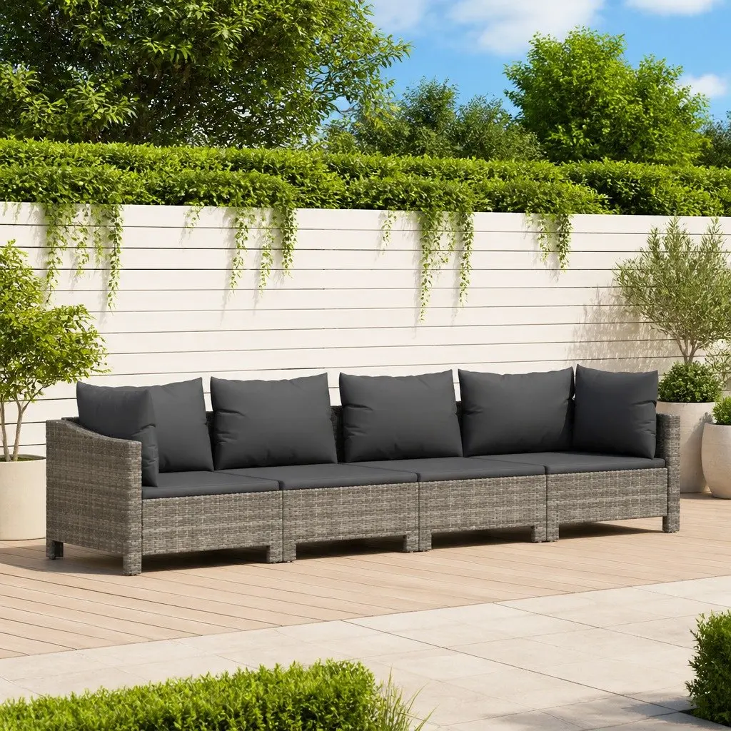 Garden Lounge Set Poly Rattan 4 Piece Grey Sofa with Cushions
