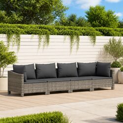4 Piece Grey Poly Rattan Garden Lounge Set with Cushions