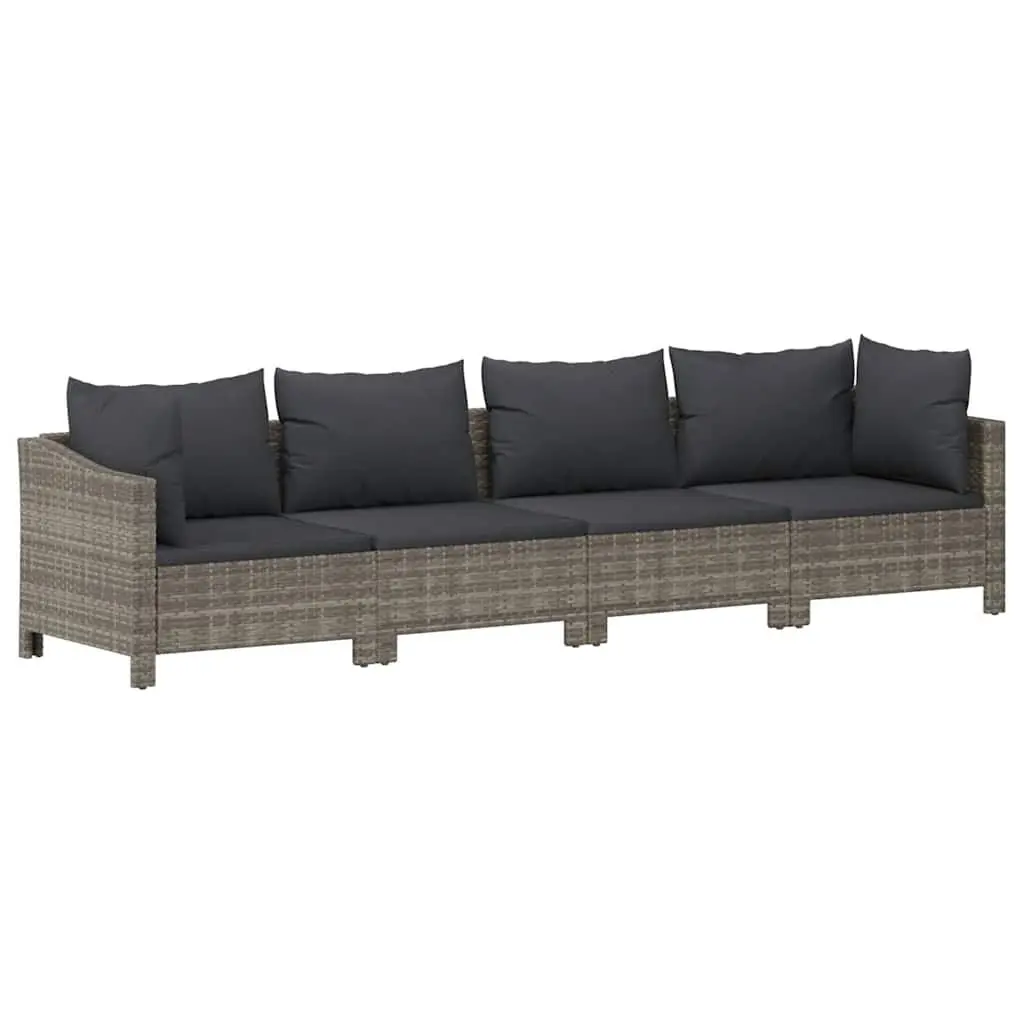 Garden Lounge Set Poly Rattan 4 Piece Grey Sofa with Cushions