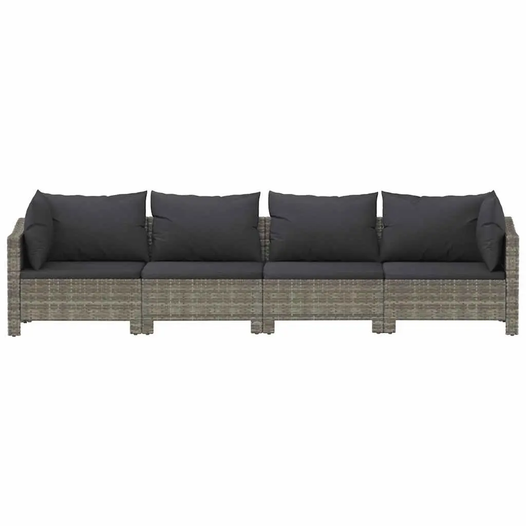 Garden Lounge Set Poly Rattan 4 Piece Grey Sofa with Cushions