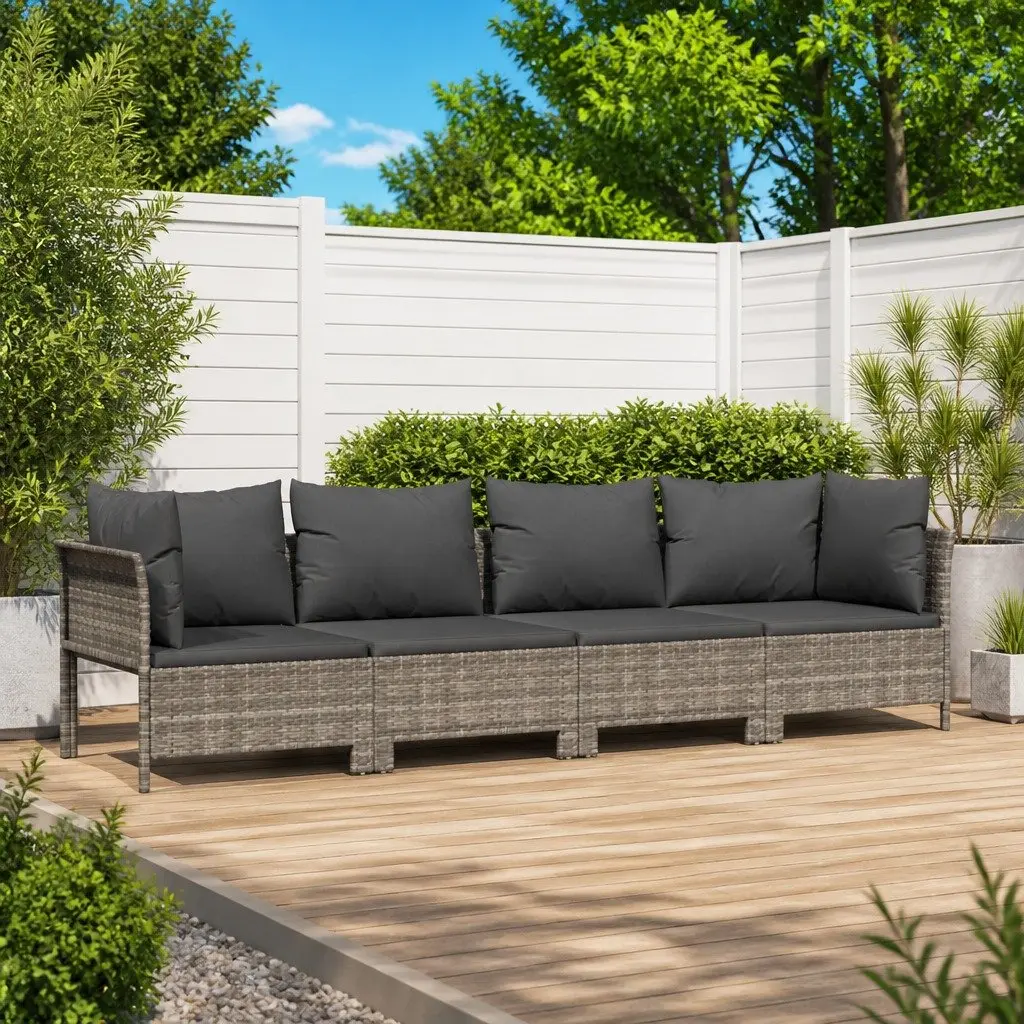 4 Piece Garden Lounge Set Poly Rattan Steel Frame Grey with Cushions