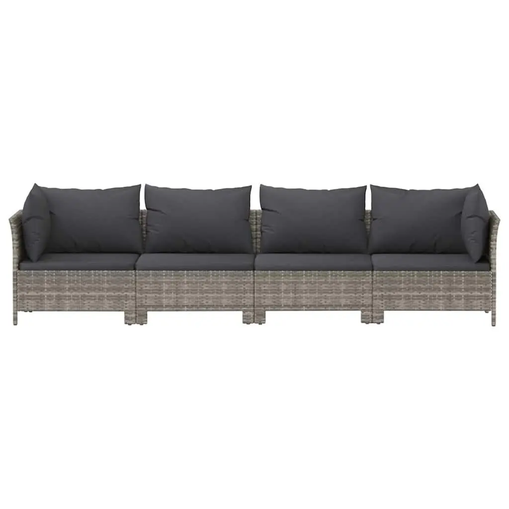 4 Piece Garden Lounge Set Poly Rattan Steel Frame Grey with Cushions