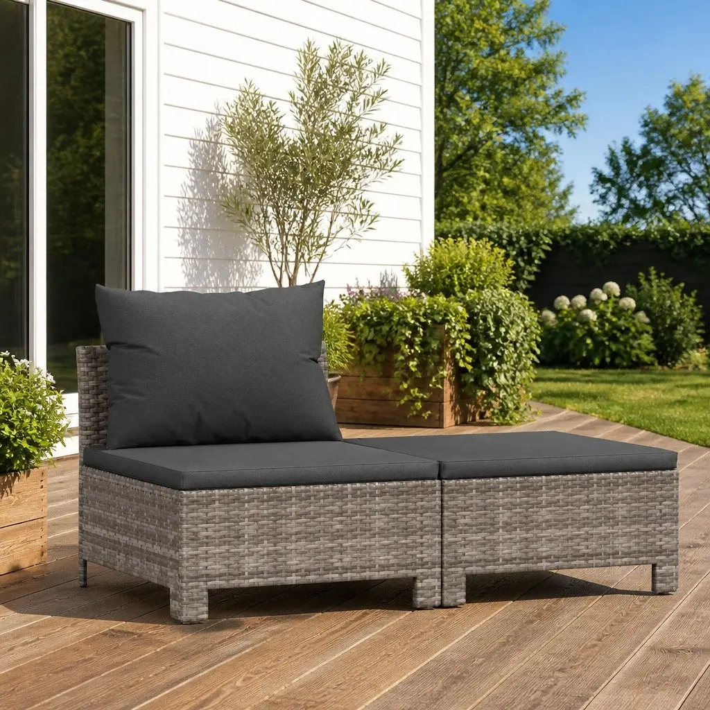 Garden Lounge Set Poly Rattan Steel Frame 2 Piece Grey with Cushions