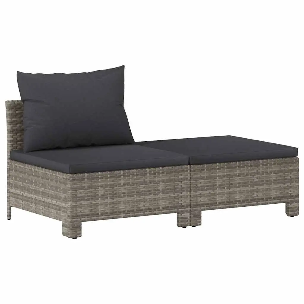 Garden Lounge Set Poly Rattan Steel Frame 2 Piece Grey with Cushions
