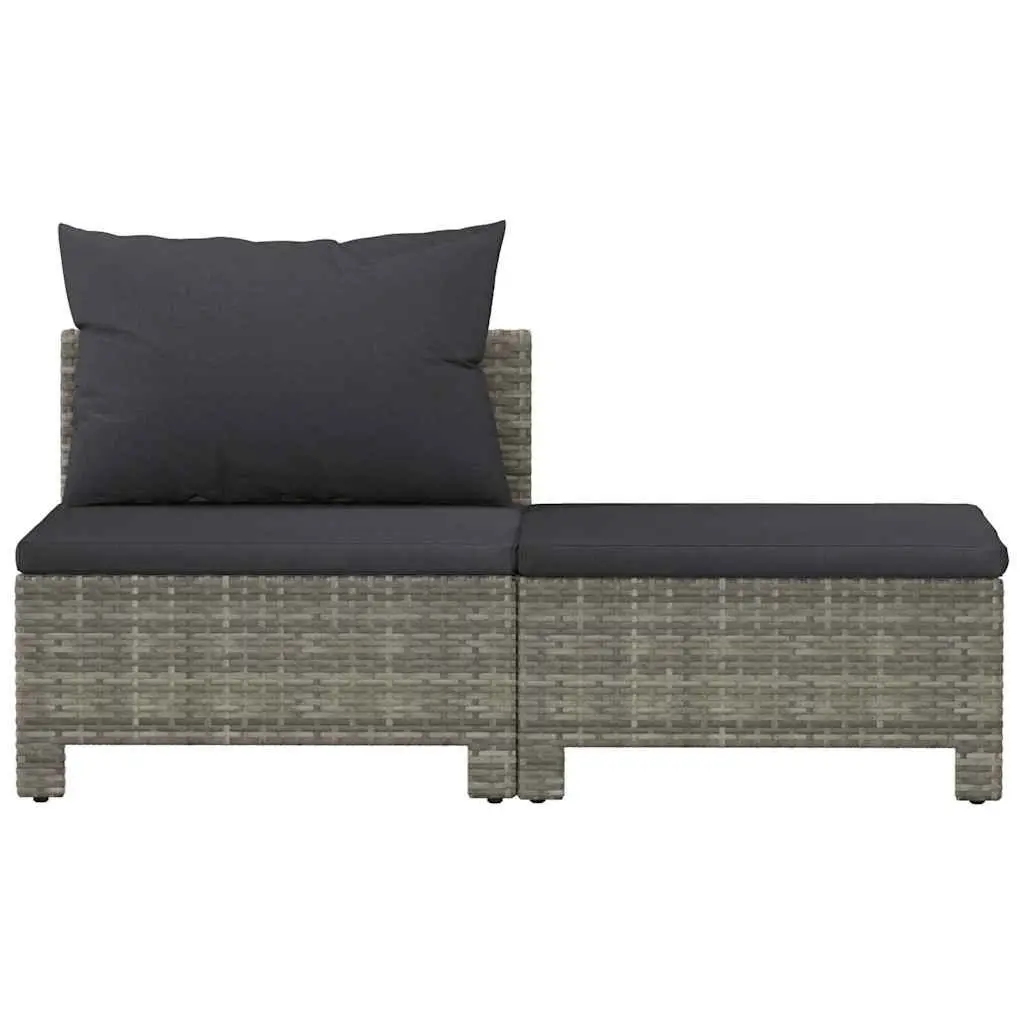 Garden Lounge Set Poly Rattan Steel Frame 2 Piece Grey with Cushions
