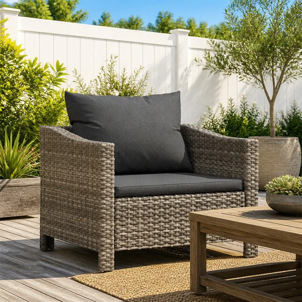 Garden Armchair Poly Rattan Steel Frame Grey Outdoor Furniture Seat