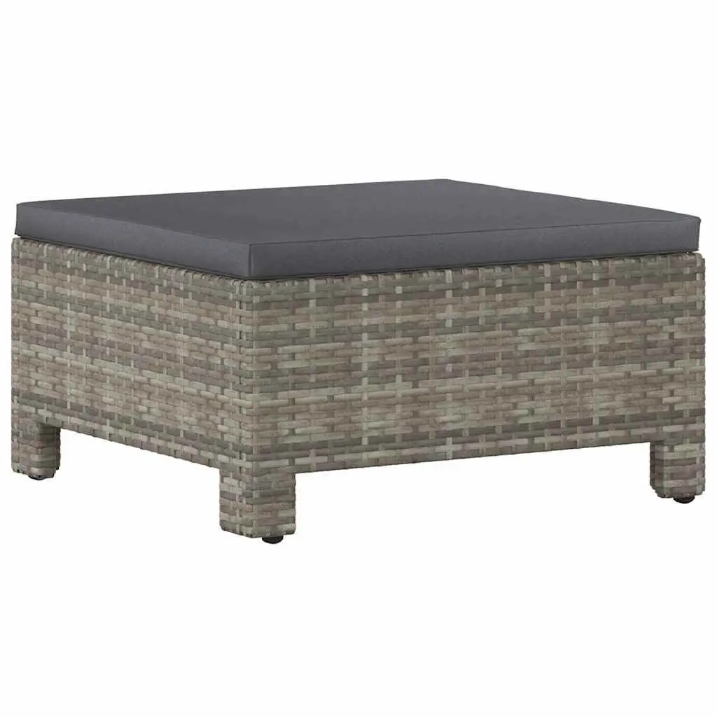 Grey Poly Rattan Garden Footrest with Cushion