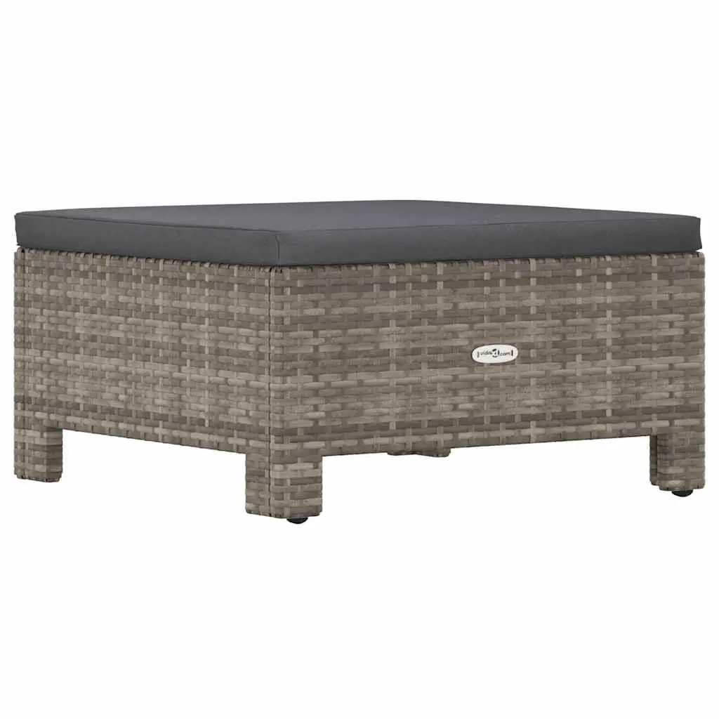 Grey Poly Rattan Garden Footrest with Cushion