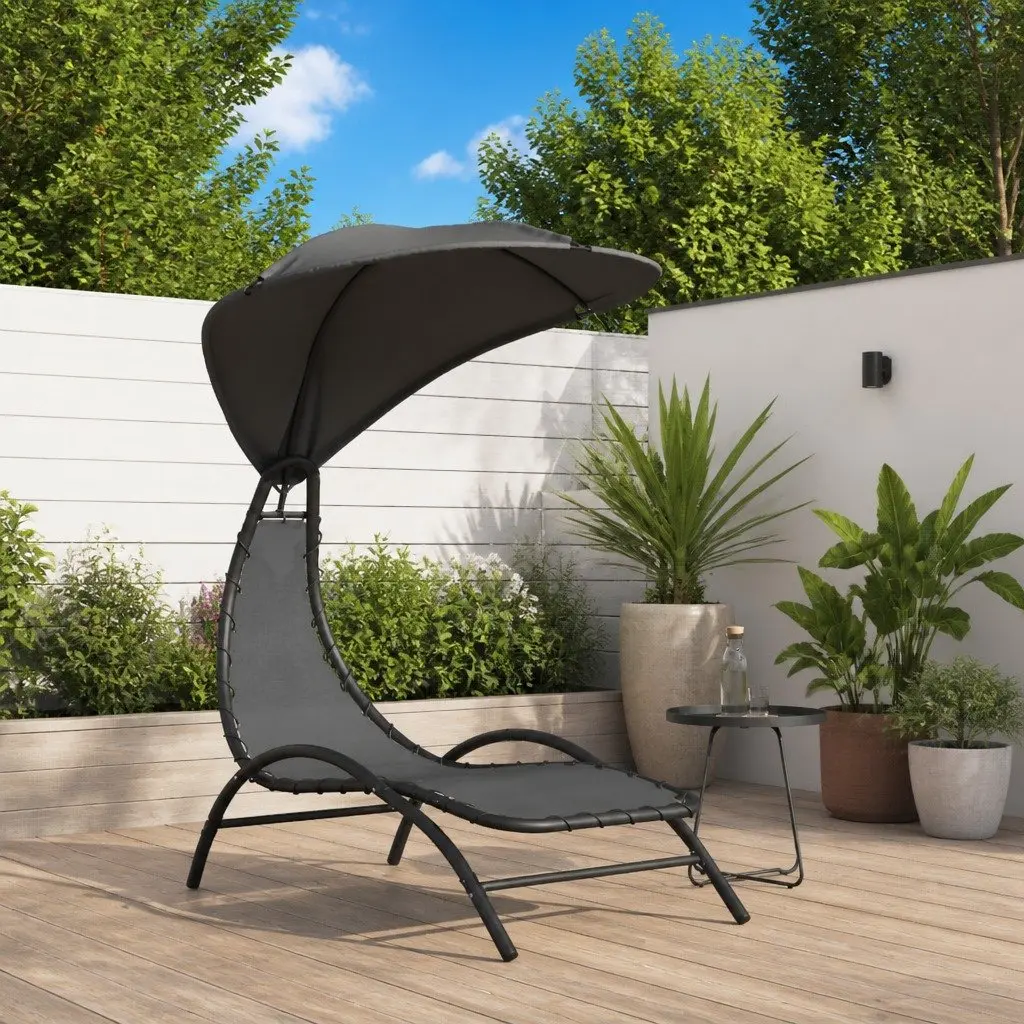 Grey Outdoor Sun Lounger with Adjustable Canopy