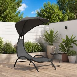 Durable Grey Outdoor Sun Lounger with Adjustable Canopy