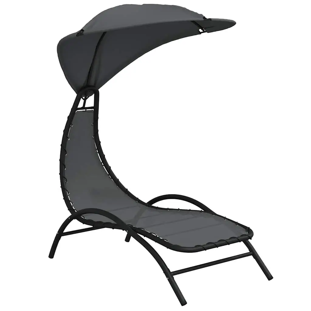Grey Outdoor Sun Lounger with Adjustable Canopy