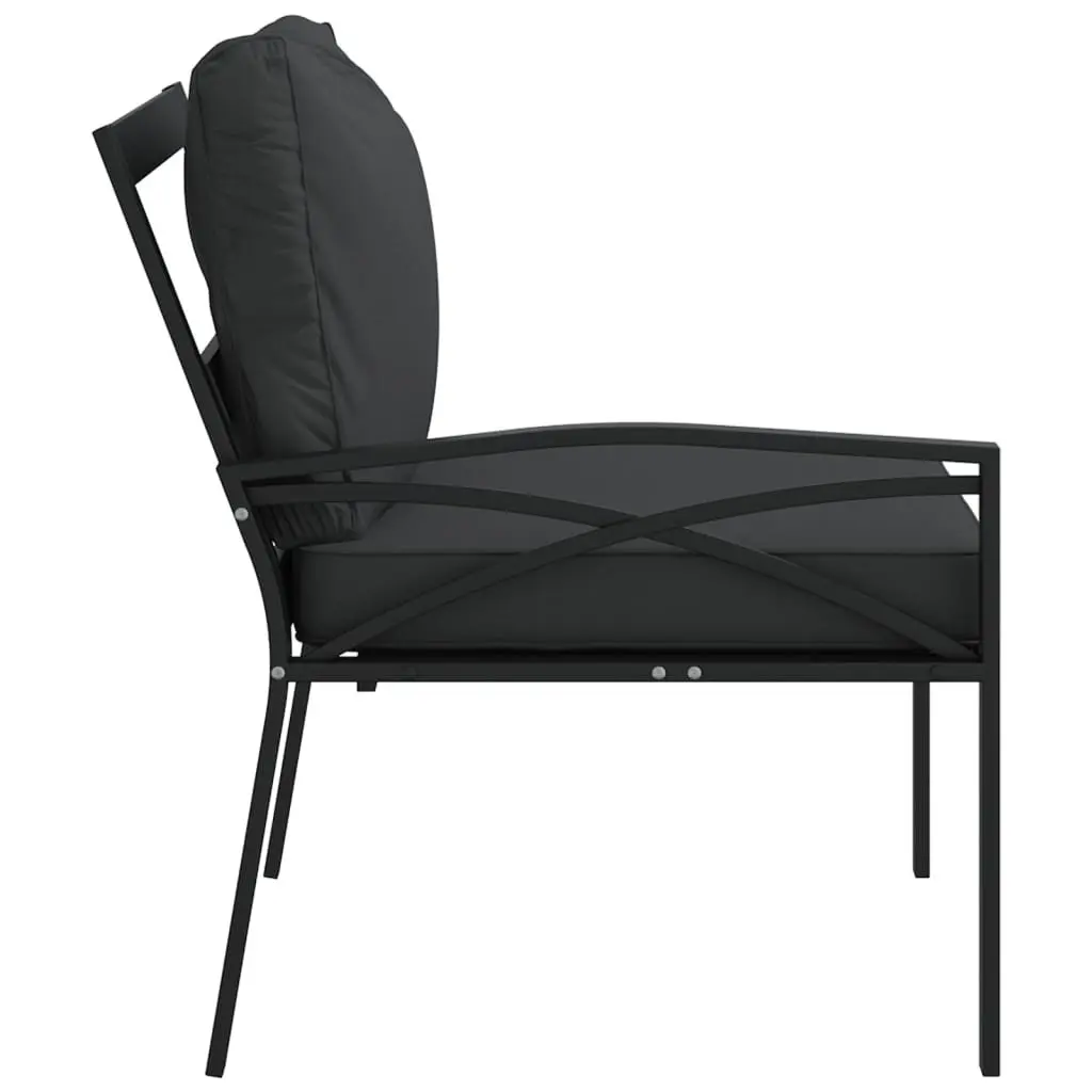 Garden Chairs Steel 2 pcs Outdoor Seating Cushioned Black