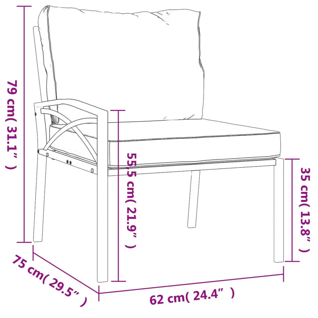 Garden Chairs Steel 2 pcs Outdoor Seating Cushioned Black