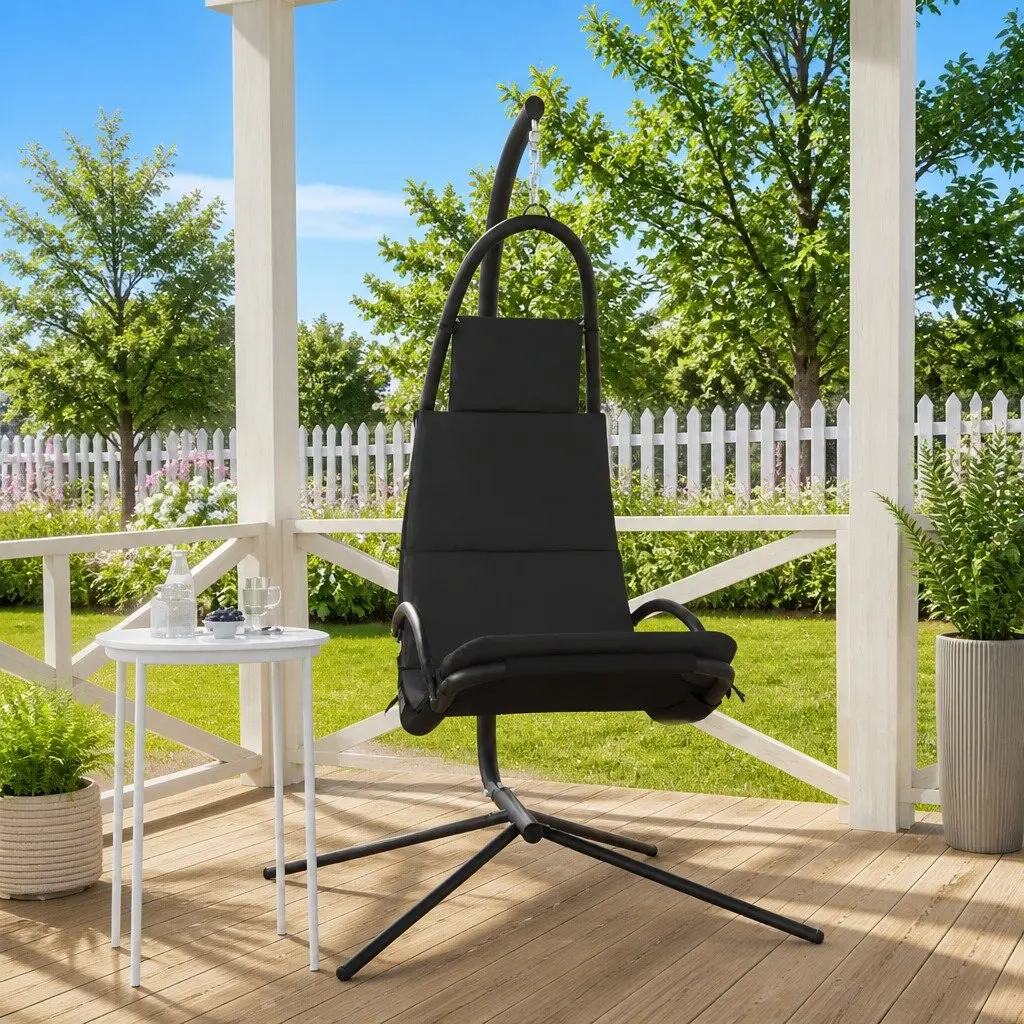 Garden Swing Chair Outdoor Hanging Seat with Cushion Grey Oxford Fabric Steel