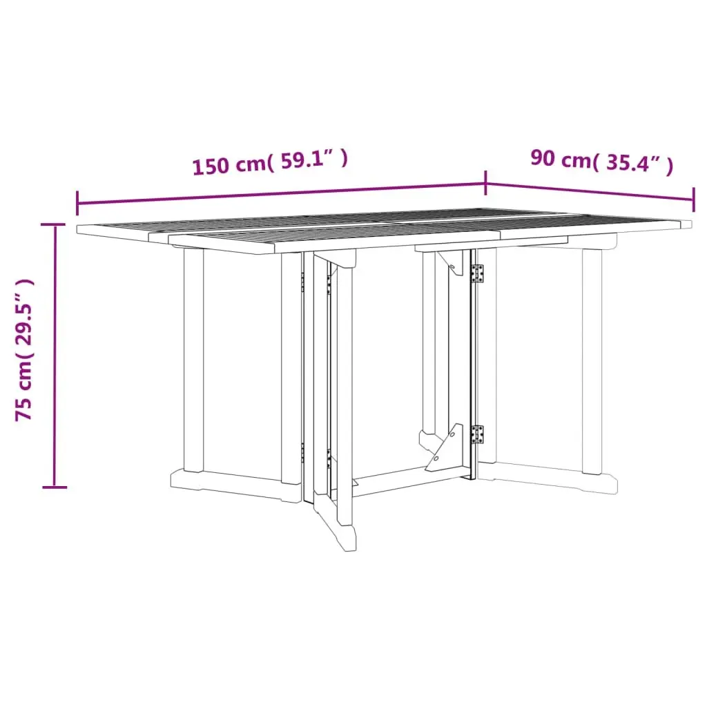 Folding Garden Table Solid Teak Wood 150 x 90 x 75 cm Brown
