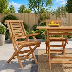 Sturdy Teak Wood Folding Garden Chairs - 2 Pack