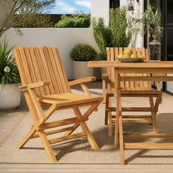 Solid Wood Folding Garden Chairs - 2 Pack with Armrests