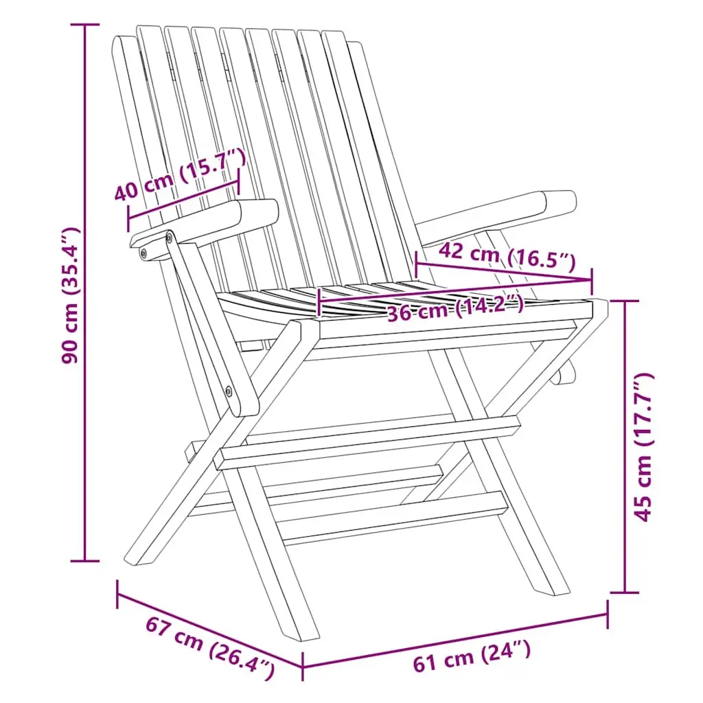 Folding Garden Chairs 2 pcs Solid Wood Outdoor Seating Backrest Armrests